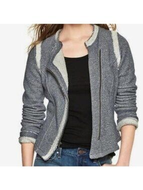 Gap Designed and Crafted Zip Moto Fitted Jacket in Blue Gray/White - Size XS